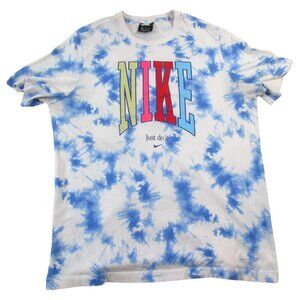Nike Just Do It T-Shirt Men XL White Blue Tie Dye World Peace Crew Neck Pullover